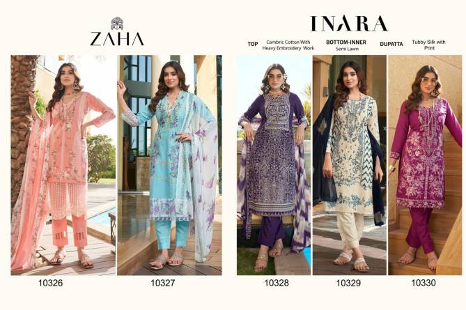 Inara Vol 1 By Zaha Embroidery Cambric Cotton Pakistani Suits Wholesale Price In Surat